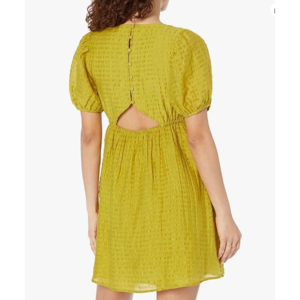 Madewell Annamarie Mini Babydoll Dress Size 0 Citrus Lime Green Puff Sleeve - Picture 3 of 13